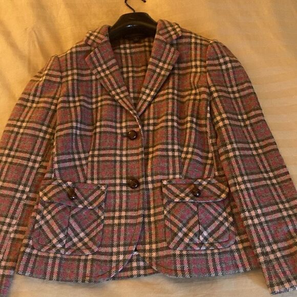 Brooks Brothers NWOT Women’s Plaid Italian Wool Blazer. Pink/gray. Size 0. - Picture 4 of 9